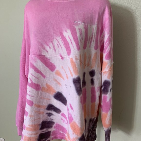 Victoria Secret PINK Varsity Crew Swearshirt Fuchsia Tie Dye Large NWT - Picture 2 of 10